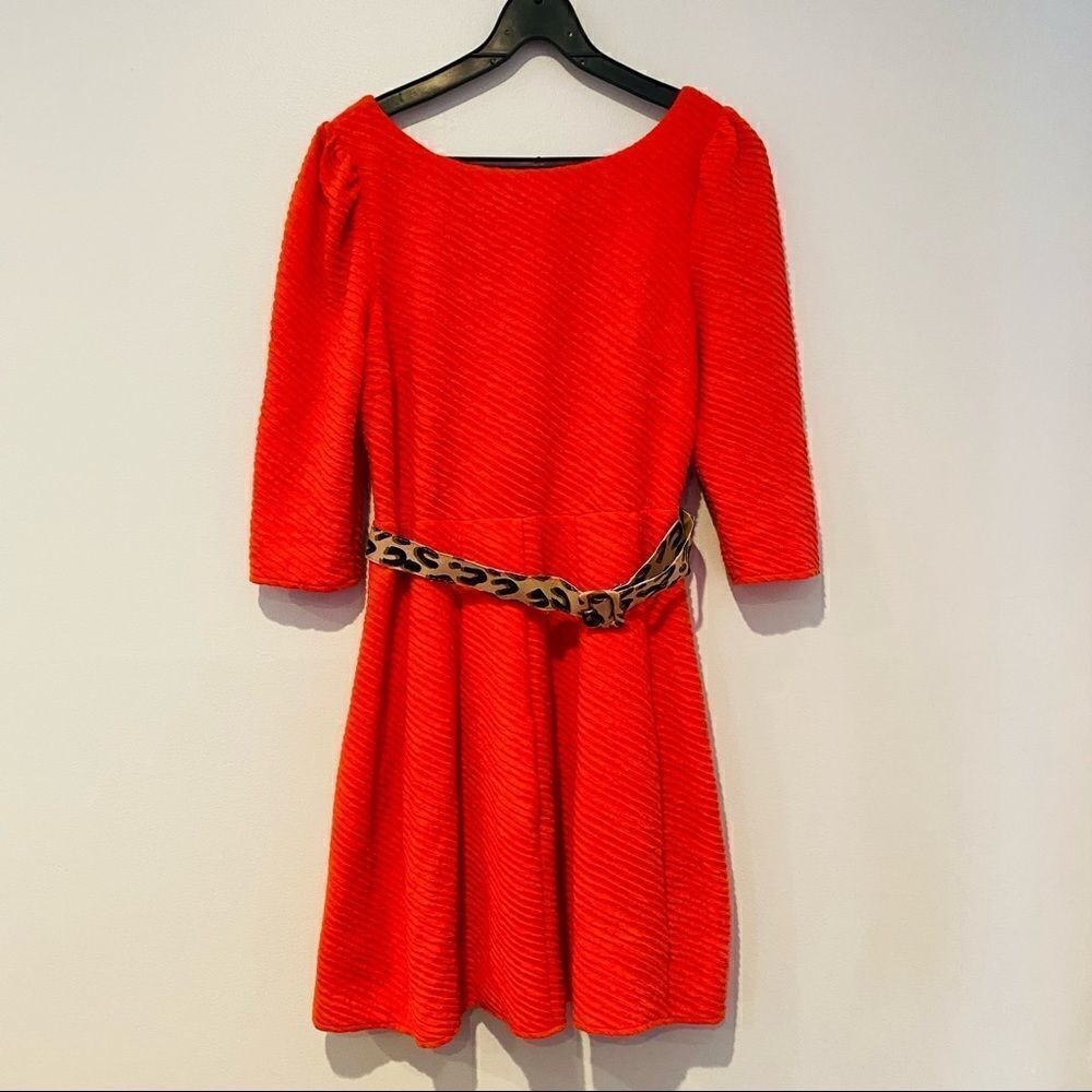 Ark & Co Orange Ribbed A-Line Belted Dress Size Large